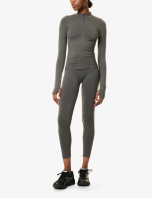 We Are Tala Omens Sculpt Seamless Panelled Stretch-nylon And Polyester Jacket Dark Olive Marl In Dark Olive Marl