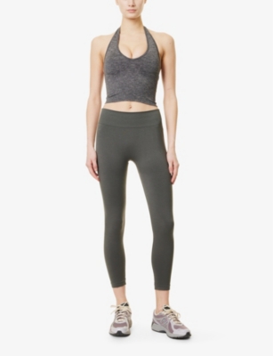 We Are Tala Omens  Sculpt Seamless Halterneck Stretch-woven Top In Charcoal Marl