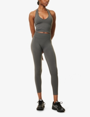 We Are Tala Omens Sculpt Seamless Halterneck Stretch-woven Top Dark Olive Marl In Dark Olive Marl