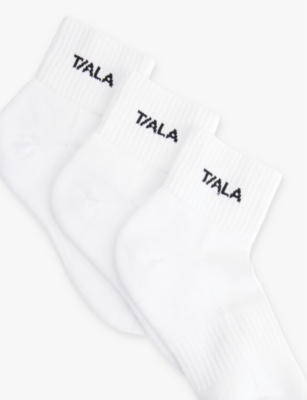WE ARE TALA: Logo-intarsia ribbed pack of three organic-cotton-blend socks