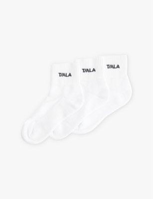 WE ARE TALA: Logo-intarsia ribbed pack of three organic-cotton-blend socks