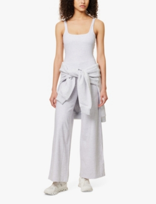 We Are Tala Womens Grey Marl Dyflx Square Neckline Stretch Recycled-polyamide Top In Grey Marl