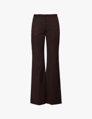 THE FRANKIE SHOP WOMENS LYRA FLARED-LEG TWILL TROUSERS BROWN 