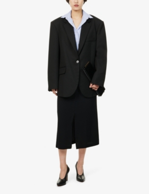 THE FRANKIE SHOP WOMENS BLACK JUDY DOUBLE-FACED WOVEN MIDI SKIRT 