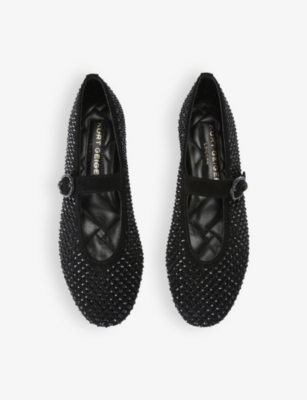 KURT GEIGER LONDON: Mayfair crystal-embellished suede ballet flats