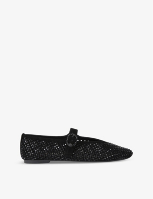 KURT GEIGER LONDON: Mayfair crystal-embellished suede ballet flats