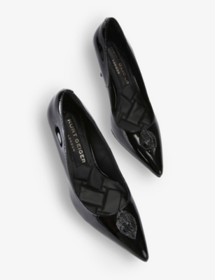 KURT GEIGER LONDON: Belgravia eagle head-embellished patent-leather courts