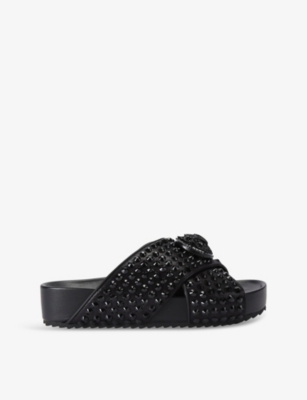 KURT GEIGER LONDON: Chelsea crystal-embellished cross-strap faux-leather sandals