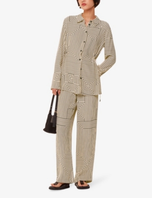 Whistles Womens Cream Angled-stripe Side-tie Woven Shirt In Cream
