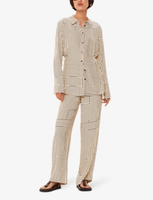 WHISTLES: Angled-stripe relaxed-fit high-rise woven trousers