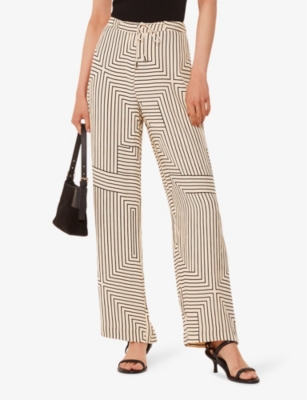 Angled-stripe relaxed-fit high-rise woven trousers