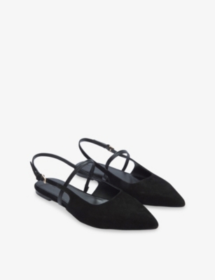 The White Company S Black Pointed-toe Suede Ballet Flats Eur 39 / 6 Uk