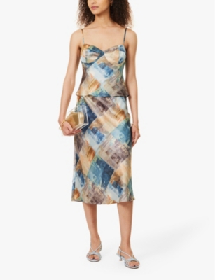 Shop Reformation Womens Sia Graphic-print Top And Midi Skirt Silk Set Collage