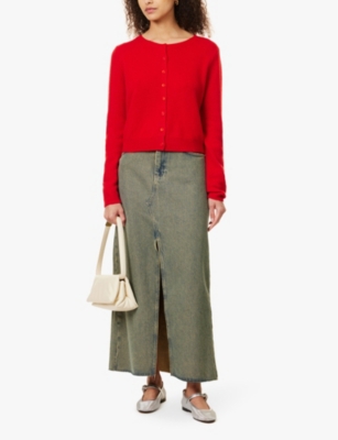 REFORMATION WOMENS CHERRY CLARA ROUND-NECK CASHMERE CARDIGAN XS 