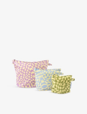 Kind Bag Womens Wavy Check Woven Pouches Pack Of Three