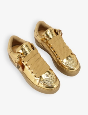 KURT GEIGER WOMENS GOLD SOUTHBANK TAG-EMBELLISHED LEATHER LOW-TOP TRAINERS EUR 36 / 3 UK 