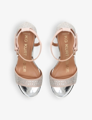 Kg Kurt Geiger Womens Silver Faryn Bling Crystal-embellished Heeled Woven Sandals In Silver
