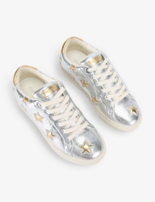 Kurt Geiger Womens Lane Star Snakeskin-embossed Metallic-leather Low-top Trainers Silv In Silver