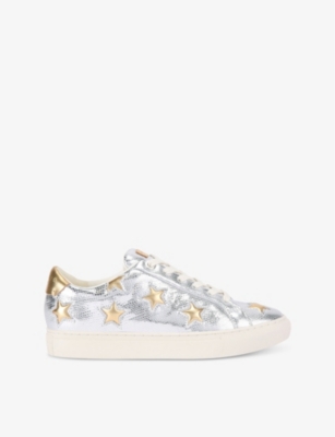 Kurt Geiger Womens Lane Star Snakeskin-embossed Metallic-leather Low-top Trainers Silv In Silver