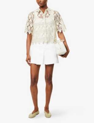 Frame Womens Soft Mint Lace Short-sleeve Woven Shirt Xs