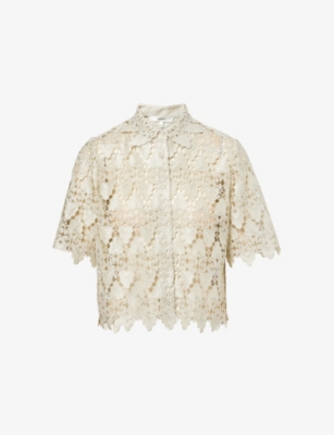 Frame Womens Soft Mint Lace Short-sleeve Woven Shirt Xs