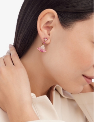 BVLGARI: Divas' Dream 18ct rose-gold, brilliant-cut 1.08ct sapphire, 0.52ct ruby and 0.29ct diamond earrings