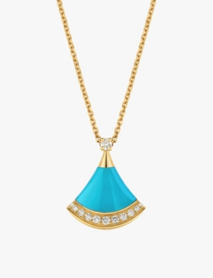 BVLGARI: Divas' Dream 18ct yellow gold, 0.13ct brilliant-cut diamond and turquoise&nbsp;pendant necklace