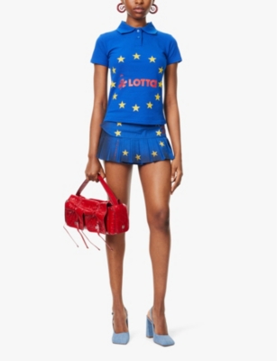 Mowalola Womens Blue Red Mowaland Euro Brand-print Slim-fit Cotton Polo Shirt In Blue Red