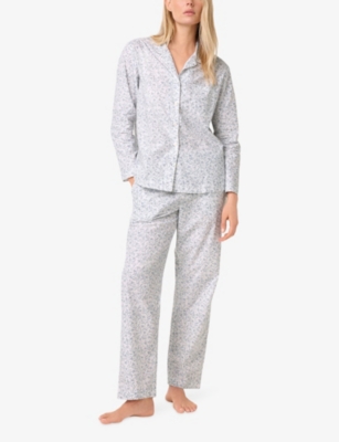 The White Company S White/blue Flower Bud-print Relaxed-fit Cotton Pyjama Set In Silver