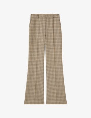 Shop Reiss Womens  Vida Wide-leg Houndstooth-check Wool Trousers In Brown Check