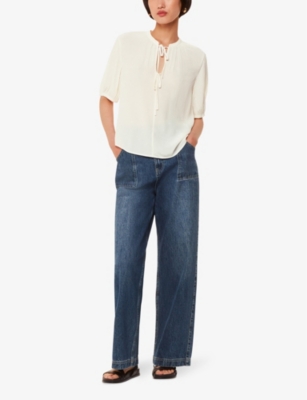 Whistles Jessie Tie Front Blouse In White
