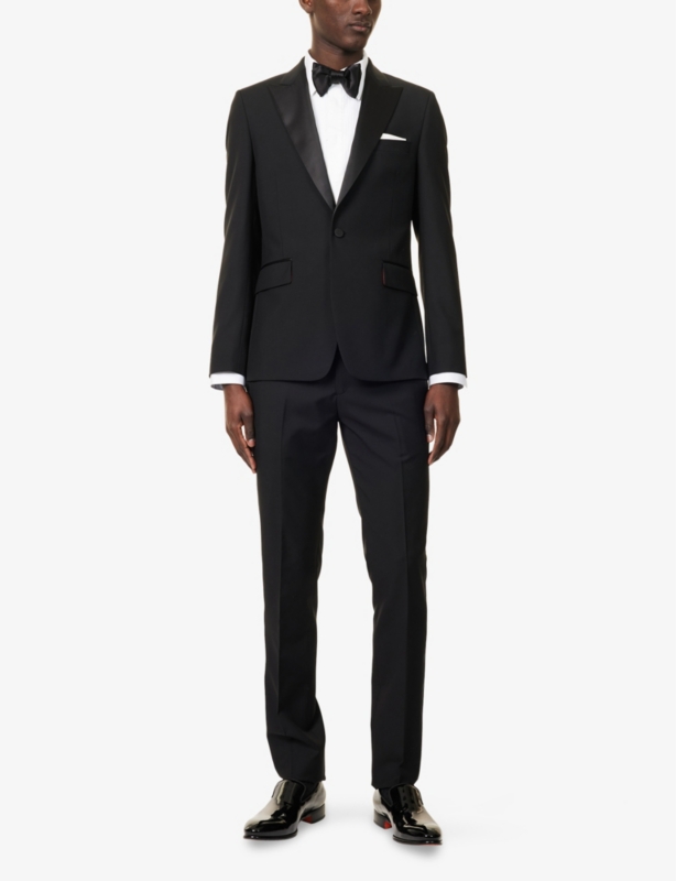 Peak lapels flap pockets regular-fit wool-blend suit