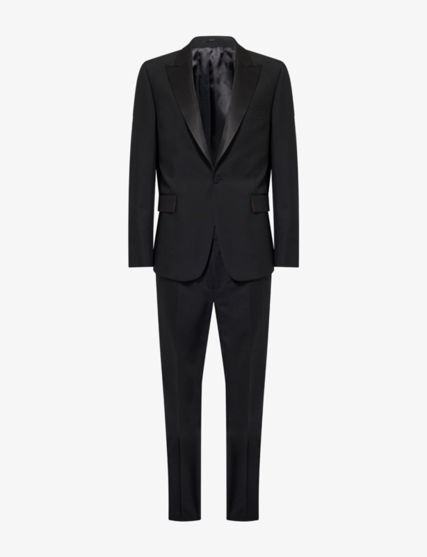 Peak lapels flap pockets regular-fit wool-blend suit