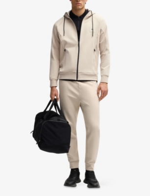 BOSS: Logo-Patch Zip-Up Cotton-Blend Hoody