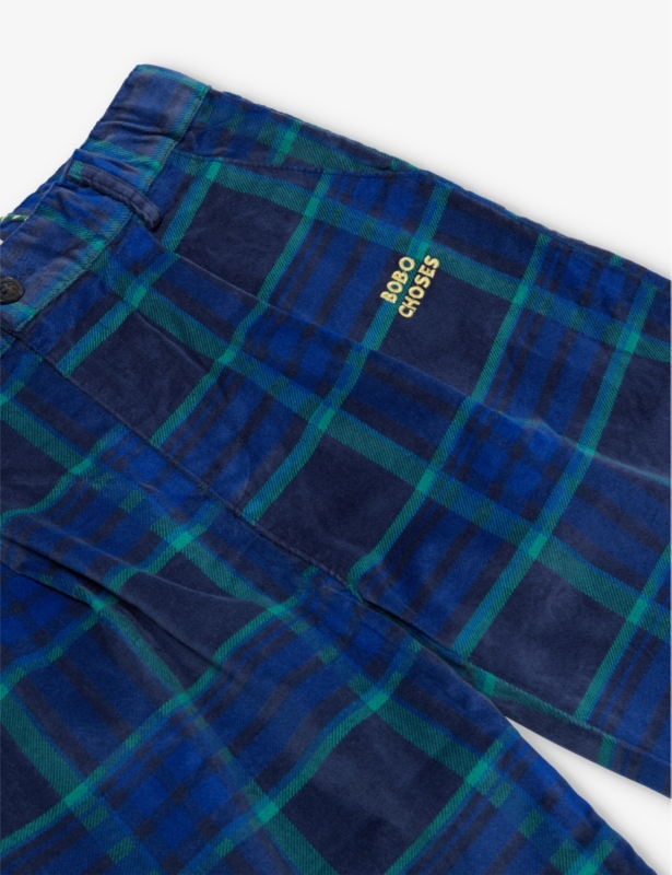 Check-print straight-leg velvet trousers 2-11 years