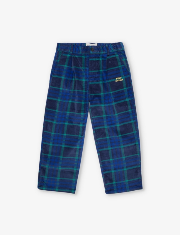 Check-print straight-leg velvet trousers 2-11 years