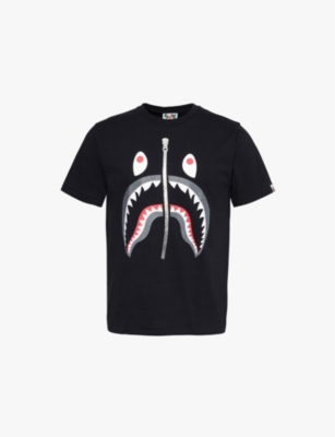 Shop A Bathing Ape Mens Shark-print Short-sleeve Cotton-jersey T-shirt Black