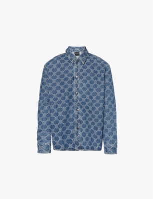 Shop Daily Paper Mens Blue Rahul Shield Monogram-print Relaxed-fit Denim Shirt