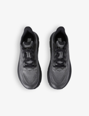 Hoka Black Kids' Clifton 9 Logo-print Knitted Low-top Trainers Eur 37.5 /4.5 Uk In Black