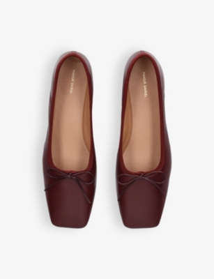 Mansur Gavriel Womens Wine Square-toe Bow-embellished Leather Ballet Flats In Wine
