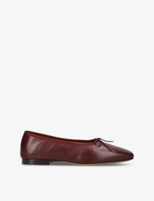 Mansur Gavriel Womens Wine Square-toe Bow-embellished Leather Ballet Flats In Wine
