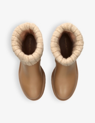 Gianvito Rossi Tenney Leather And Ribbed-knit Chelsea Boots In Tan