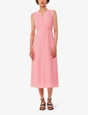 Whistles Womens Pink Abbie Zip-front Sleeveless Linen-blend Midi Dress In Pink