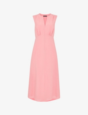 Whistles Womens Pink Abbie Zip-front Sleeveless Linen-blend Midi Dress In Pink