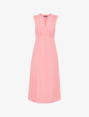 Shop Whistles Womens Abbie Zip-front Sleeveless Linen-blend Midi Dress Pink