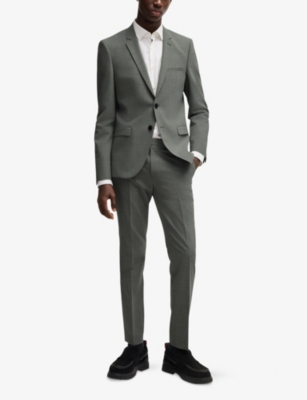 Hugo Boss Mens Open Green Two-piece Wool-blend Suit In Open Green