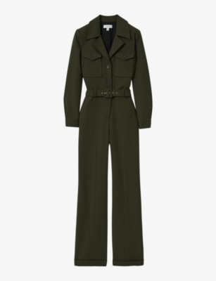 Reiss Dark Green Belted Utility Jumpsuit In Dark Green