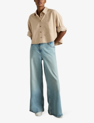 REISS: Lenny cropped woven flannel shirt