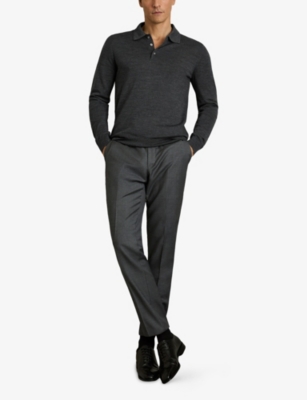 Reiss Mens Derby Grey Marl Trafford Polo-collar Slim-fit Wool Jumper In Gray