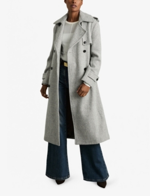Reiss Womens  Alba Check-pattern Wool-blend Trench Coat In Black/white